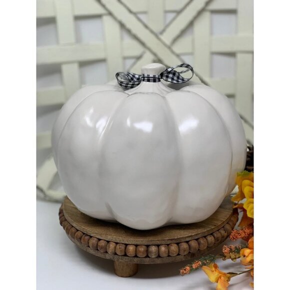 Rae Dunn Pumpkin BLESSED 8in Autumn Ceramic White Fall Holiday Decor LL Magenta - Picture 5 of 7